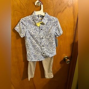 Cat and Jack toddler boy size 3T paisley shirt, bow tie with khaki pants NWT.